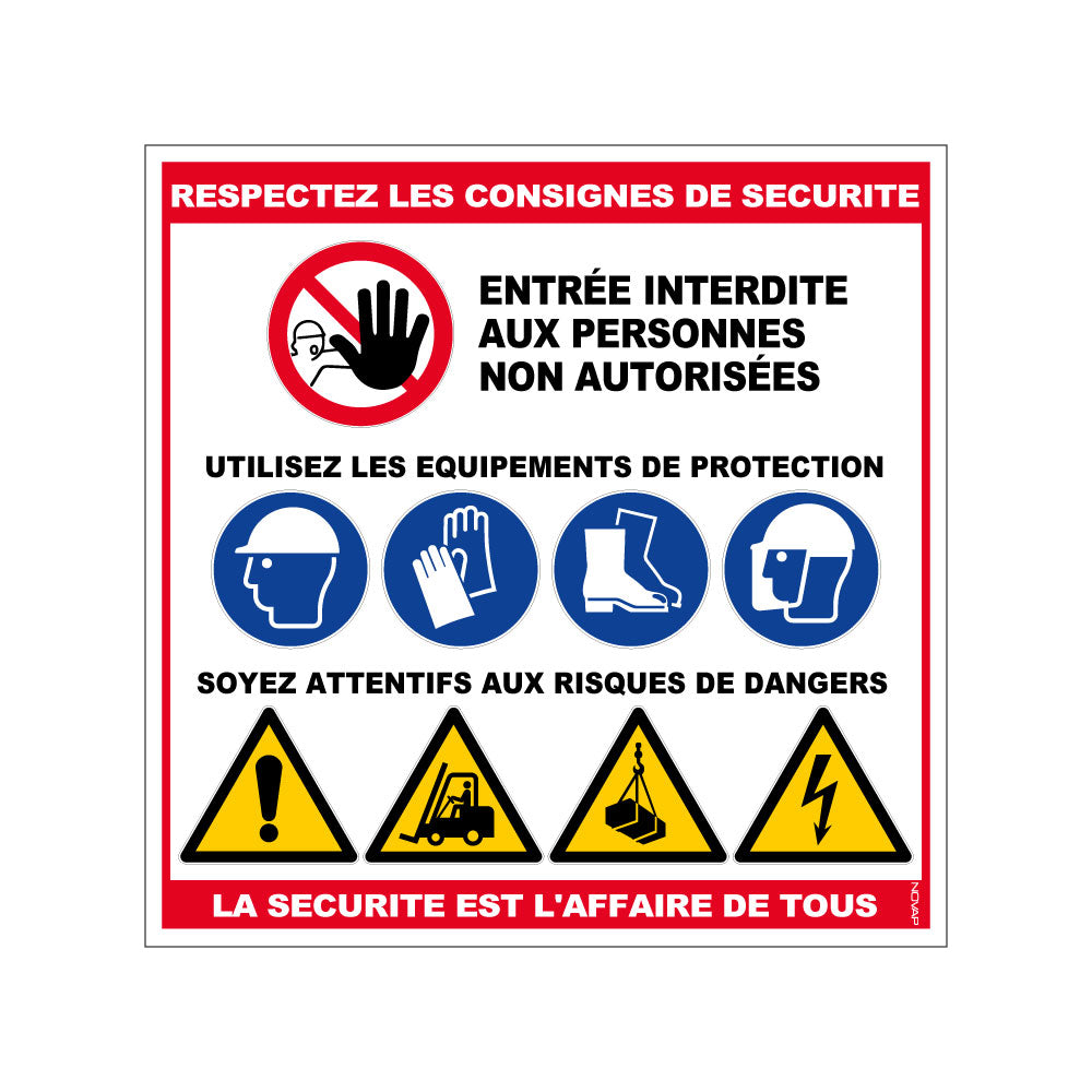 Panneau « Respectez les consignes de sécurité » rigide 480 x 480 mm NOVAP 4301037
