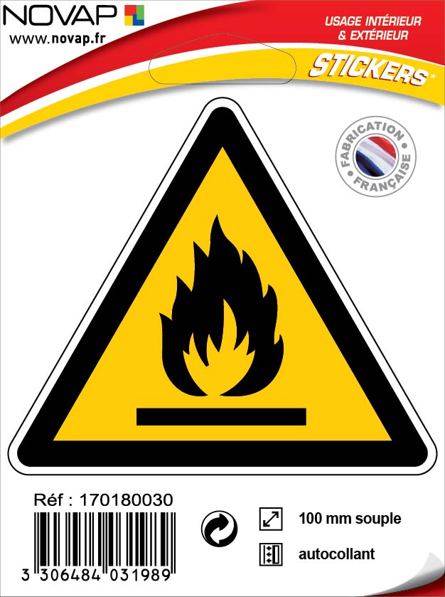 Panneau danger matières inflammables adhésif triangle 100 mm NOVAP 4031989
