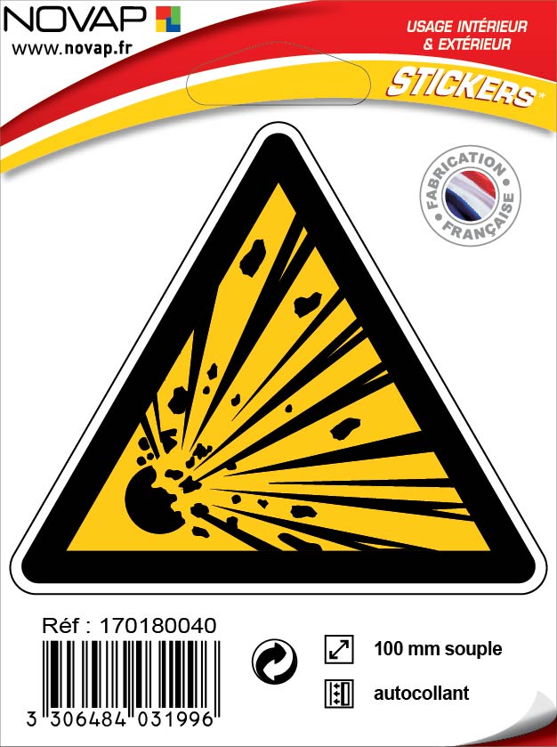 Panneau danger matières explosives adhésif triangle 100 mm NOVAP 4031996