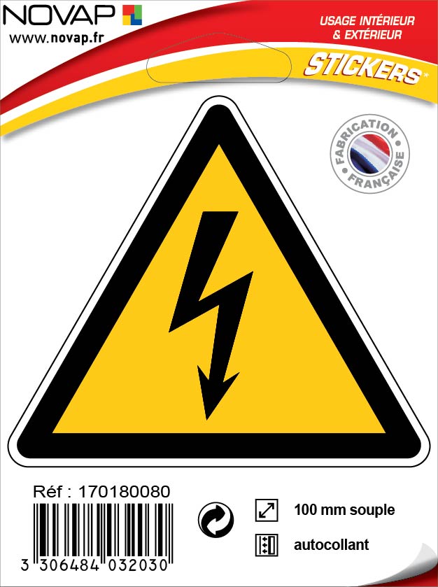 Panneau danger électrique adhésif triangle 100 mm NOVAP 4032030