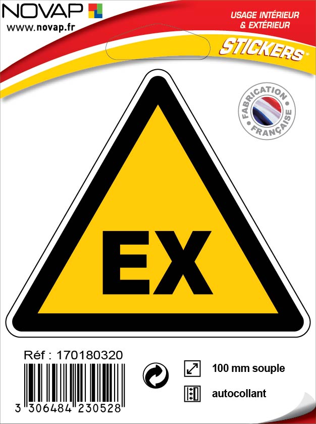 Panneau danger atmosphère explosive adhésif triangle 100 mm NOVAP 4230528