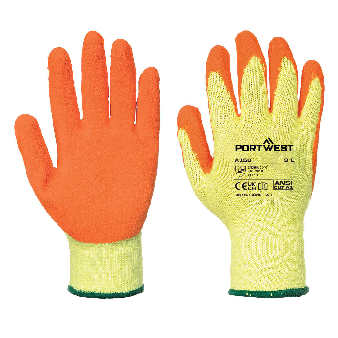 Gants tricotés Portwest A150 enduits latex orange - FMCI Abidjan