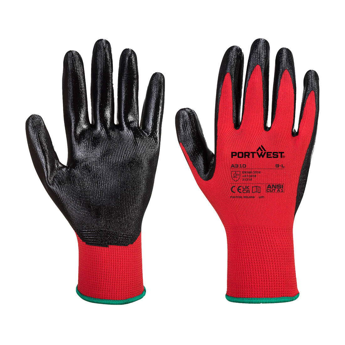 Gant de manutention Flexo Grip rouge et noir enduit nitrile Portwest A310 chez FMCI Abidjan