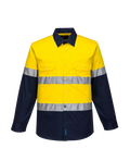 CHEMISE MANCHE LONGUE PORTWEST BICOLORE JAUNE/BLEU + BANDE REFLECHISSANTE 100% COTON MA801